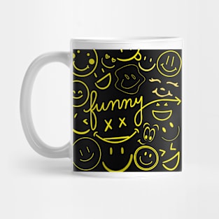 Smiley Face - Yellow Print Collection of Smiley Faces Cute T-shirts black Background Funny Funky Style Cool Art Creative Mug